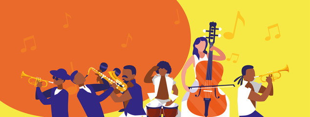 Poster - Musicians with instruments of music festival vector design