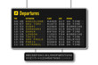 © Yevhenii - Departure and arrival board, airline scoreboard with digital led letters. Flight information display system in airport. Airport style alphabet with numbers