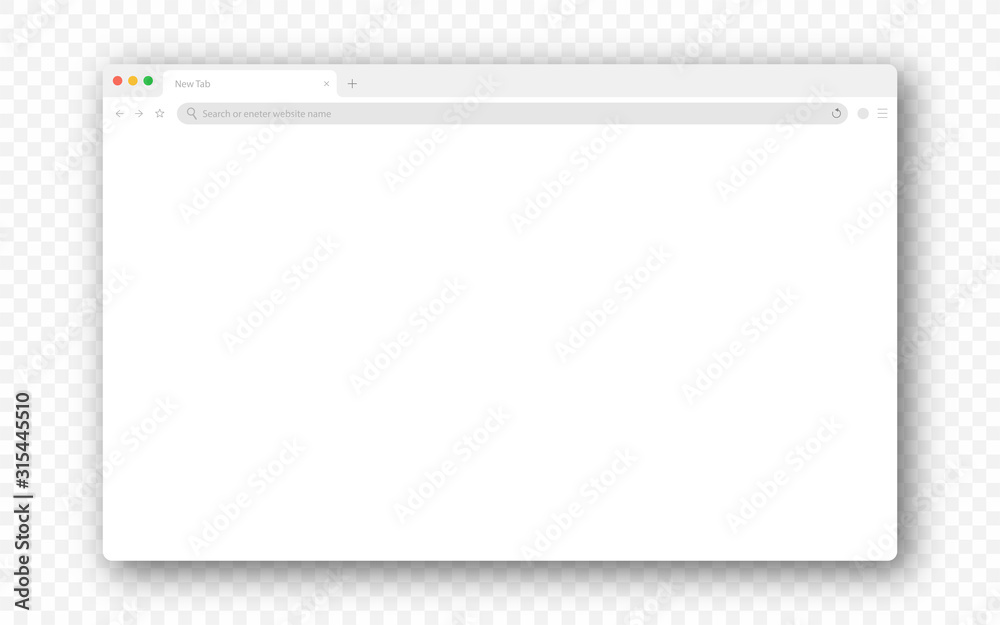 Empty browser window on transparent background. Empty web page mockup with toolbar - obrazy, fototapety, plakaty 