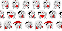 Couple In Love Kissing, Valentine Seamless Pattern For Your Design