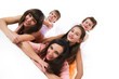 © YouraPechkin - Happy girls and children posing together lying in funny pose, white background in the photo