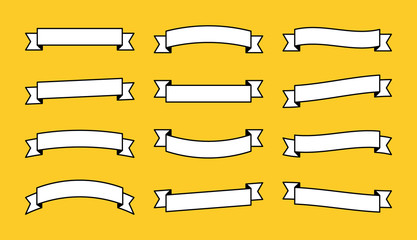 Wall Mural - Set different flat vector ribbons banners isolated on yellow background. White strips in origami style Vector illustration design