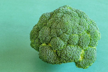 Wall Mural - Fresh big broccoli on the green background. Healthy vegetable diet food concept.