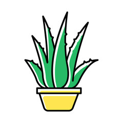 Wall Mural - Houseplant green color icon. Potted aloe vera. Cactus sprouts and succulent leaves. Growing medicinal herb. Decorative plant. Evergreen flora. Cultivation, vegetation. Isolated vector illustration