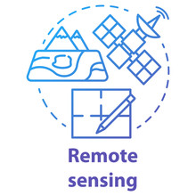 Remote Sensing Concept Icon. Modern Cartography. Earth Exploration From Space. Surveying Satellite Imagery. Vector Isolated Outline RGB Color Drawing