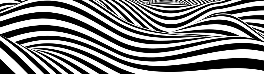 Poster - Hallucination. Optical illusion. Twisted illustration. Abstract futuristic background of stripes. Dynamic wave. Vector.