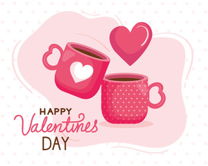 Wall Mural - happy valentines day card with cups coffee vector illustration design