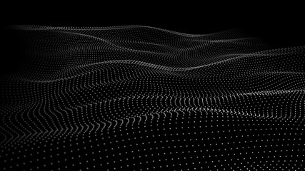 Fototapete - Abstract dynamic wave of many points. Big data. Low poly shape. Shining particles. Futuristic background. Vector.