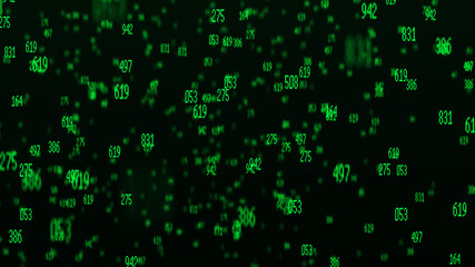Wall Mural - Matrix. Green numbers on black background. Digital illustration. Computer code. 3d rendering.