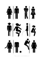 Poster Toilet Symbols Male And Female Silhouettes Set Black