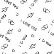 Seamless romantic pattern of the inscriptions I love you and hearts on a transparent background.