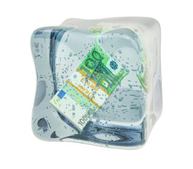 Poster - euro pack frozen in ice cube, 3d rendering