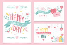 Happy Valentines Day, Collection Greeting Cards Hearts Love Floral Flowers Decoration