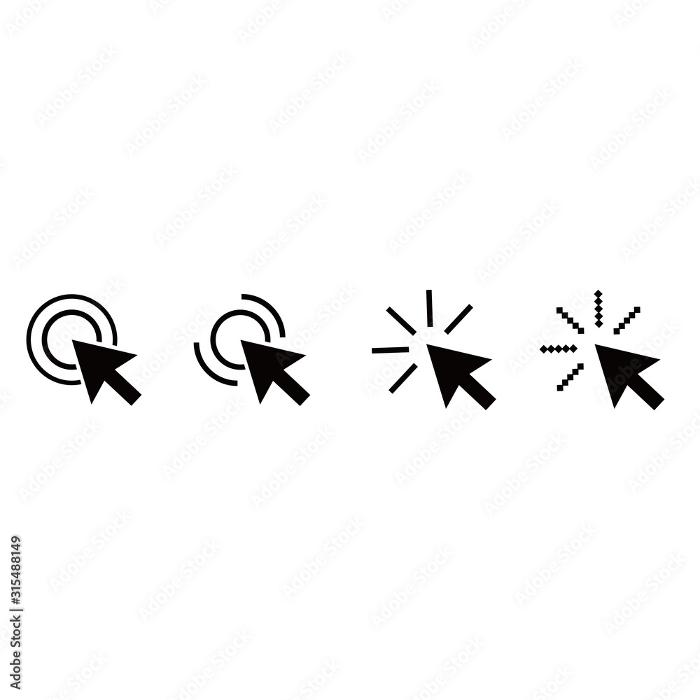 Computer mouse click pointer for web. Cursor arrow set vector icon for apps and websites In white background - obrazy, fototapety, plakaty 