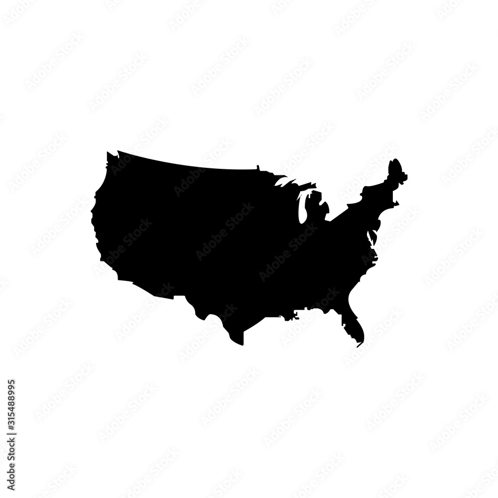 United States map vector black icon. Silhouette isolated on a white ...