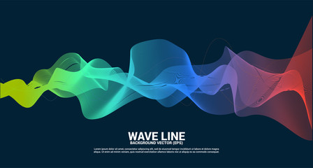 Wall Mural - green orange Sound wave line curve on dark background. Element for theme technology futuristic vector