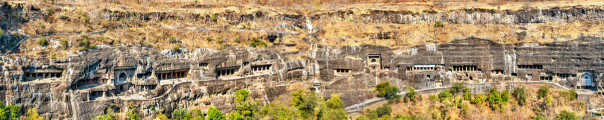 Poster - Panorama of the Ajanta Caves. UNESCO world heritage site in Maharashtra, India