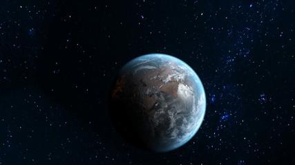 Wall Mural - 3d scene earth globe with atmosphere and clouds from the space with sun light effects used nasa eart