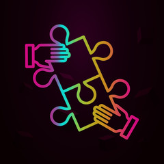 Poster - Collaboration hand puzzle school nolan style icon. Simple thin line, outline vector of school icons for ui and ux, website or mobile application