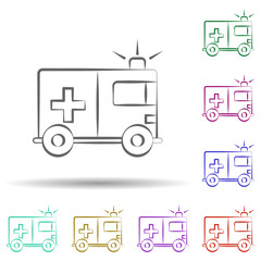 Poster - Firefighter, fire truck in multi color style icon. Simple thin line, outline vector of firefighter icons for ui and ux, website or mobile application
