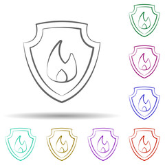 Poster - Firefighter, shield in multi color style icon. Simple thin line, outline vector of firefighter icons for ui and ux, website or mobile application