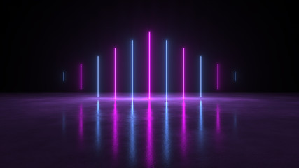 Wall Mural - The interior space of neon lights in 3D rendering