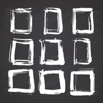 Frames and text boxes, grunge textured hand drawn elements set, vector illustration on chalkboard background