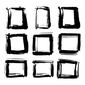 Frames and text boxes, grunge textured hand drawn elements set, vector illustration