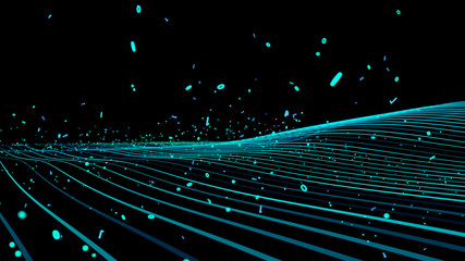 Fototapete - 3D rendering technology particle line cyberspace