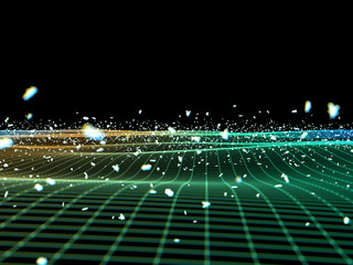 Poster - 3D rendering technology particle line cyberspace