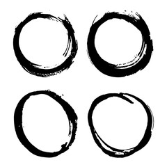 Wall Mural - round frames, grunge textured hand drawn elements set, vector illustration