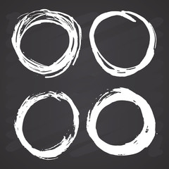 Wall Mural - round frames, grunge textured hand drawn elements set, vector illustration on chalkboard background