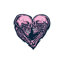 Vector Illustration Of Skull Couple, Hand Drawn Line With Digital Color, Vector Illustration