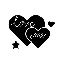 Poster - love me lettering with hearts isolated icon