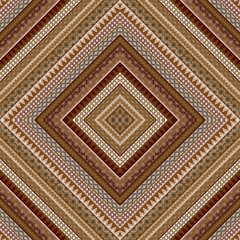 Wall Mural - Geometric decorative seamless pattern with brown ethnic motifs