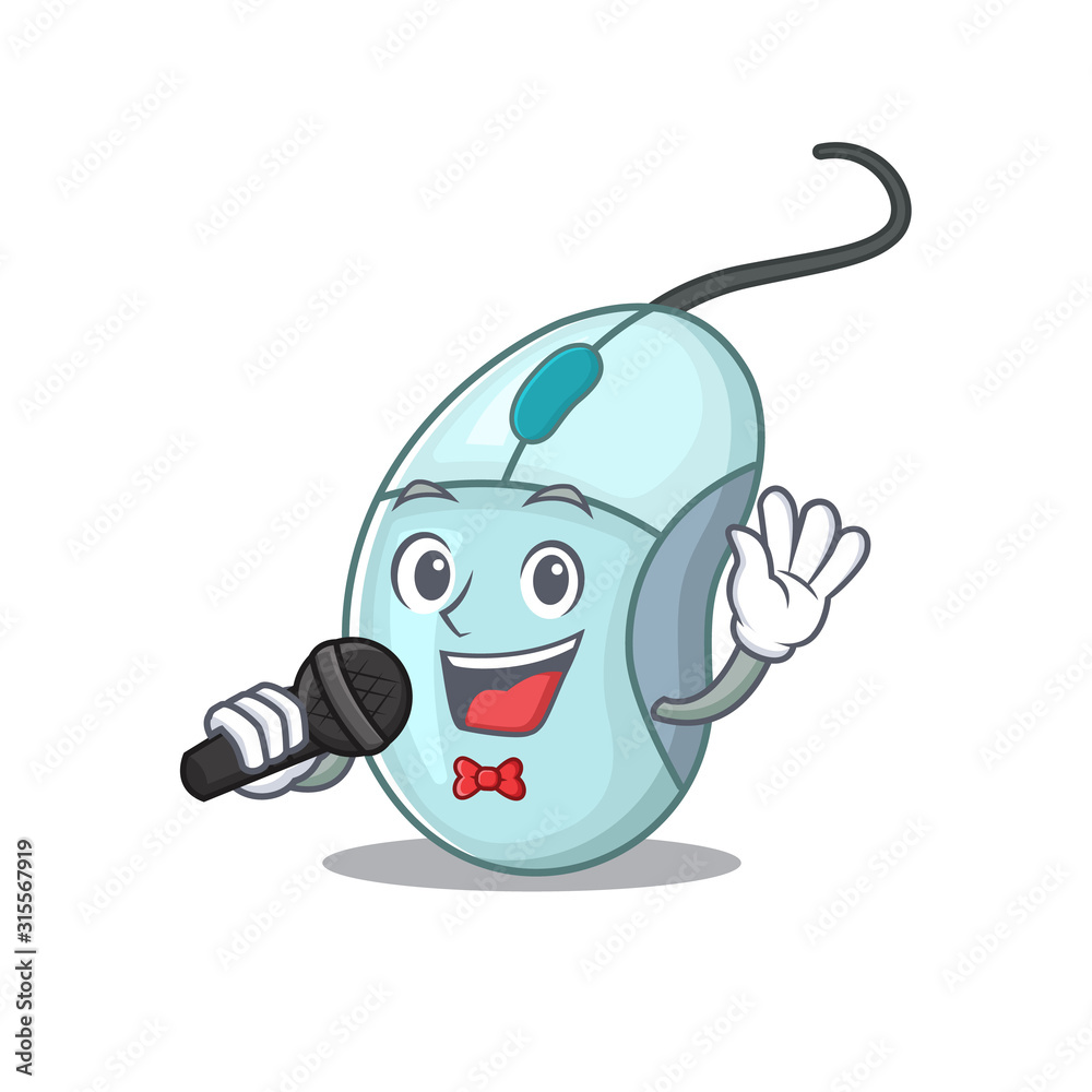 Happy computer mouse singing on a microphone Stock Vector | Adobe Stock