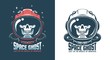 © Agor2012 - Astronaut helmet with skull - vintage emblem. Spaceman skeleton in space suit - retro logo. Vector illustration.
