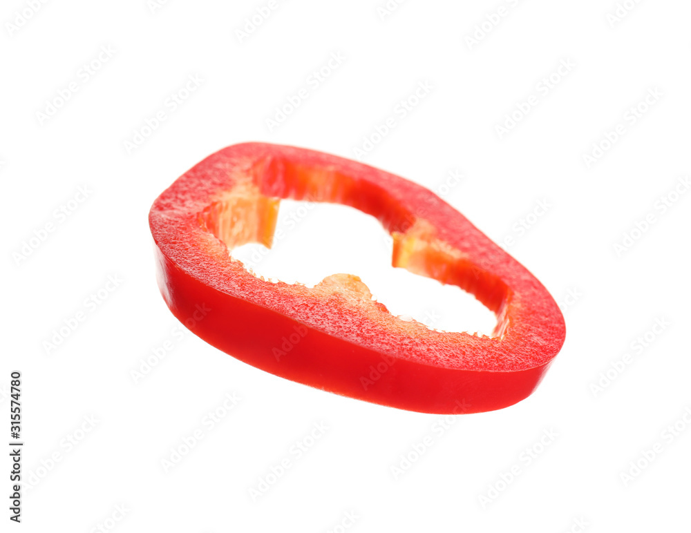 Cut chili pepper on white background