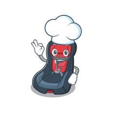 Poster - Baby car seat cartoon character wearing costume of chef and white hat