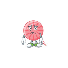 Poster - A picture of pink round lollipop showing afraid look face