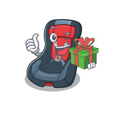 Sticker - Smiley baby car seat character with gift box