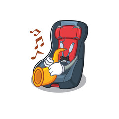 Wall Mural - cartoon character style of baby car seat performance with trumpet