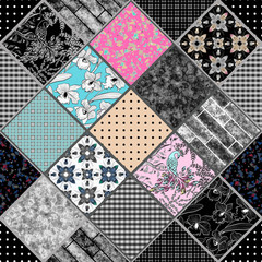 Sticker - Patchwork retro vintage sealmess pattern check patches elements