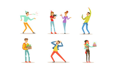 Poster - People at Party Collection, Men and Women Celebrating Holiday Vector Illustration