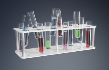 Leinwandbilder - Medical analysis in tubes samples on grey background 3D rendering