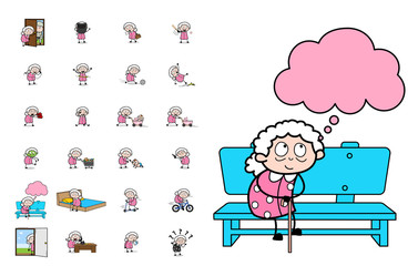 Wall Mural - Various Cartoon Old Granny - Set of Concepts Vector illustrations