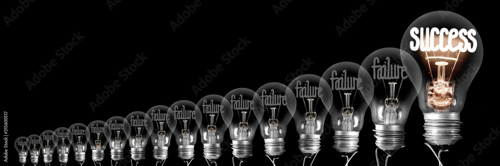 Light Bulbs with Failure and Success Concept - obrazy, fototapety, plakaty 