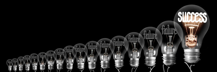 Wall Mural - Light Bulbs with Failure and Success Concept