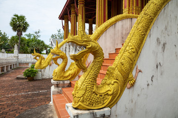 Dragons statues at Haw Phra Kaew, also written as Ho Prakeo, Hor Pha Keo, Vientiane, Laos.