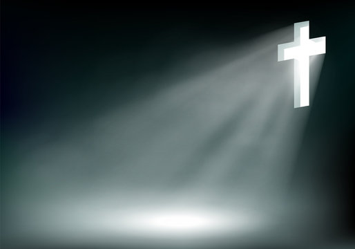 Shining cross of Jesus Christ on a dark background
